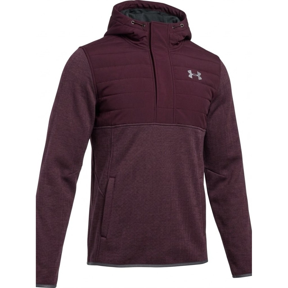 Under Armour Maroon ColdGear Reactor Hybrid Hoodie Pullover Jacket M Outdoors